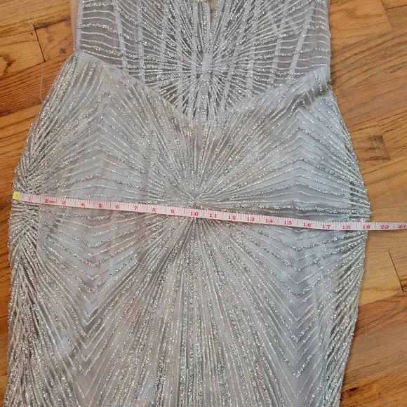 Alglist Silver Beaded Strapless Dress Lace Up Back Size 8 - Picture 12 of 17